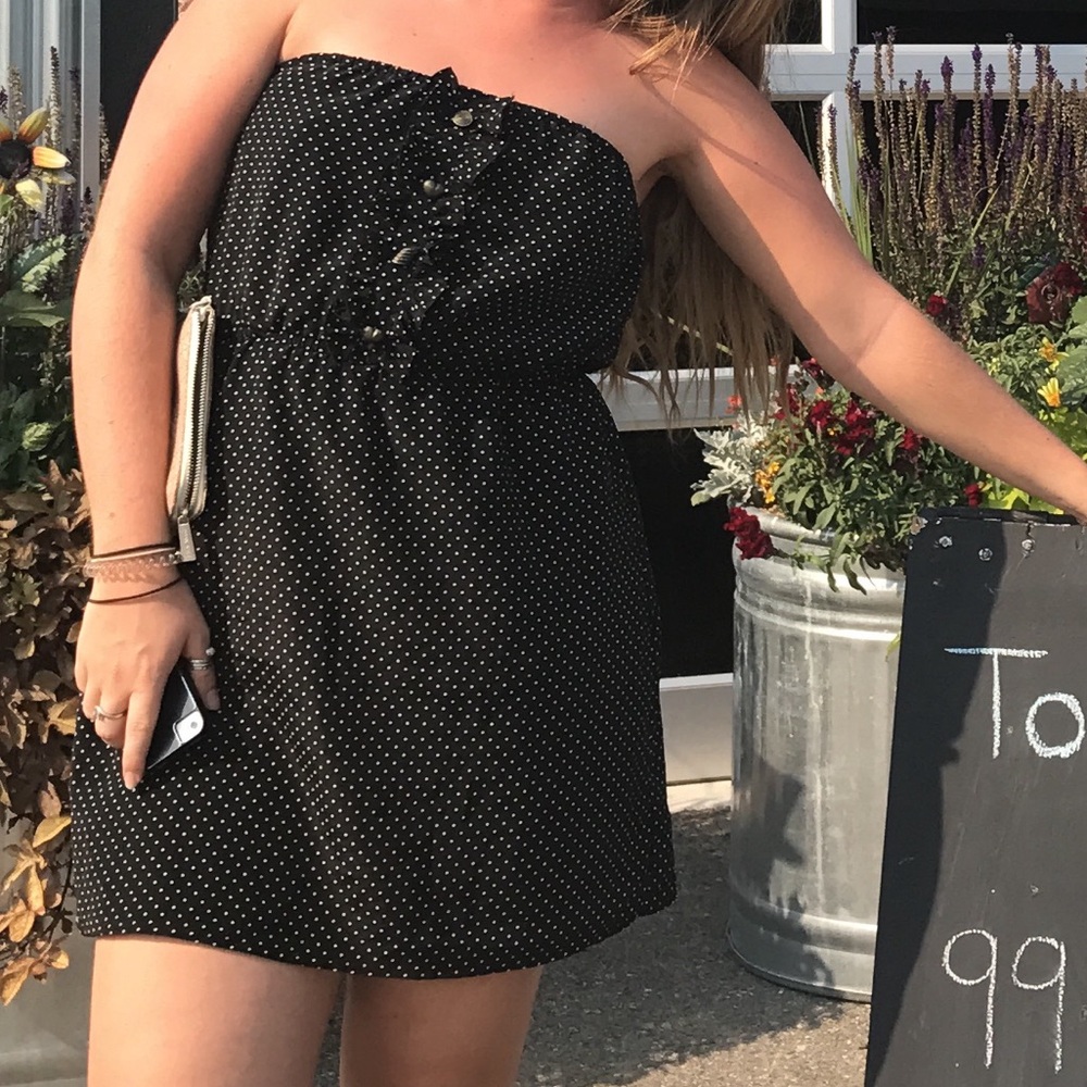 Polka Dot Black and White Strapless Dress